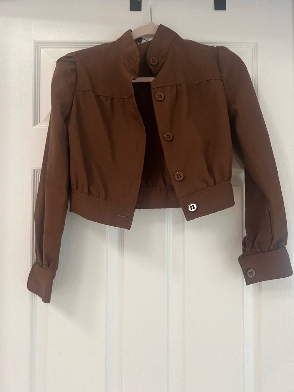 Vintage 90s Cropped Brown Button-Front Jacket